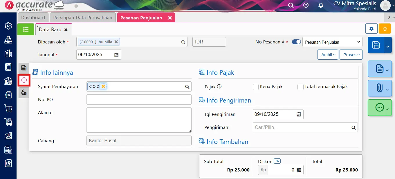 cara menggunakan fitur Pesanan Penjualan